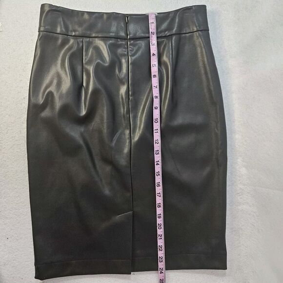 APRYLL Sz L Faux Leather Black Pencil Skirt Back Slit - Picture 2 of 4